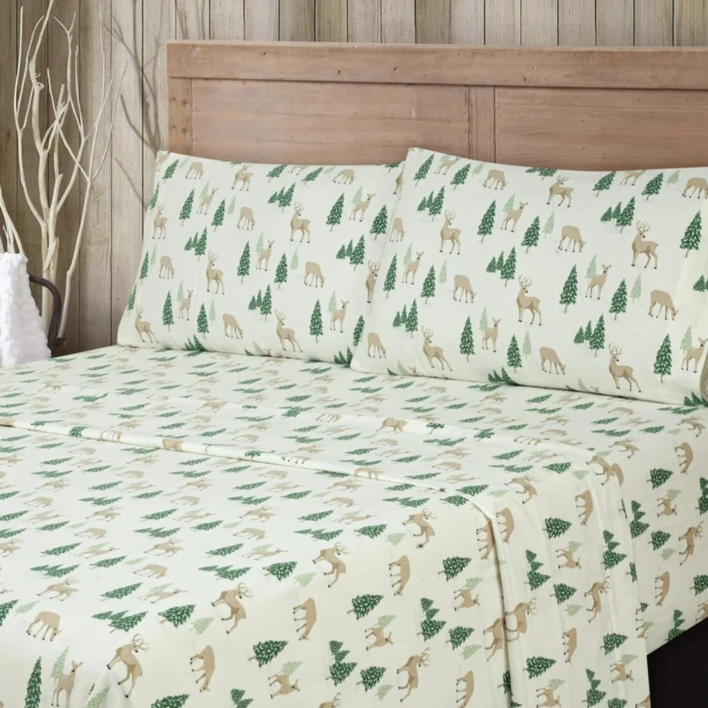 Mainstays Soft & Cozy Flannel Sheet Set - Green and Cream